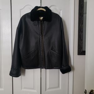 PreOwned-Charles Klein Leather Aviator Jacket, Faux Fur Lining - SMALL.